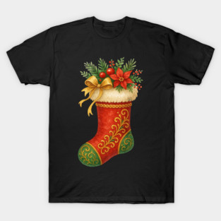 Poinsettia Stocking T-Shirt