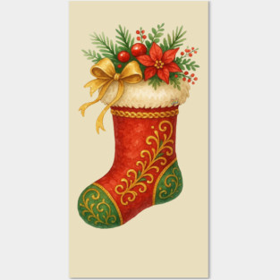 Poinsettia Stocking Posters and Art