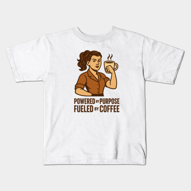 Powered by Purpose Fueled by Coffee Retro Motivational Coffee Lover Tee Kids T-Shirt by Anne Lee