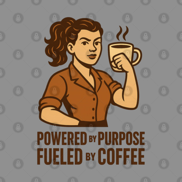 Powered by Purpose Fueled by Coffee Retro Motivational Coffee Lover Tee by Anne Lee