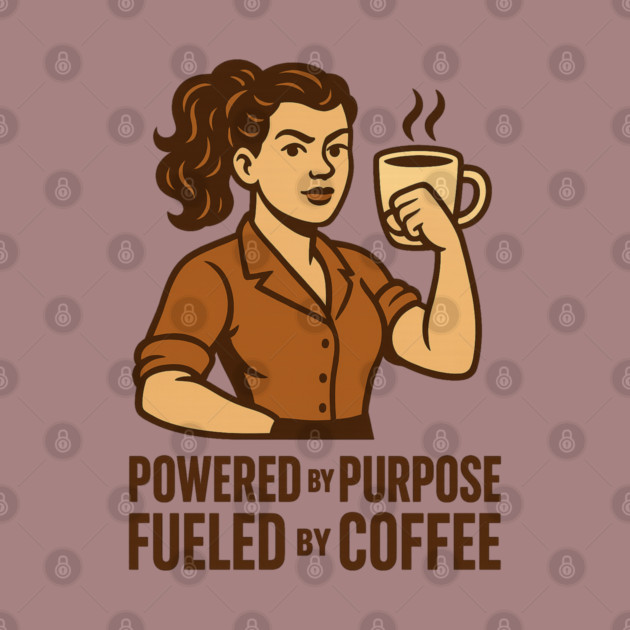 Powered by Purpose Fueled by Coffee Retro Motivational Coffee Lover Tee by Anne Lee