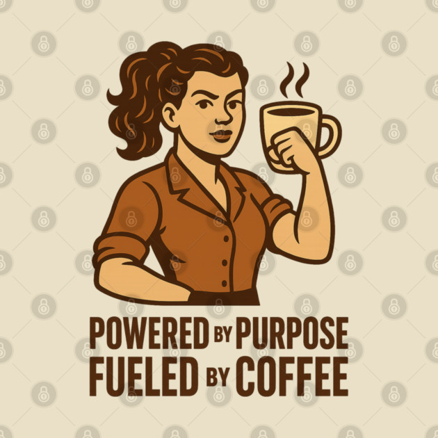 Powered by Purpose Fueled by Coffee Retro Motivational Coffee Lover Tee by Anne Lee