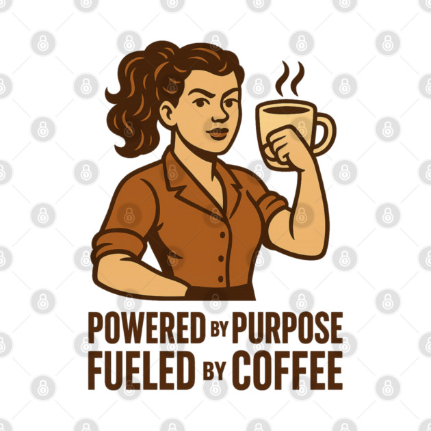 Powered by Purpose Fueled by Coffee Retro Motivational Coffee Lover Tee by Anne Lee