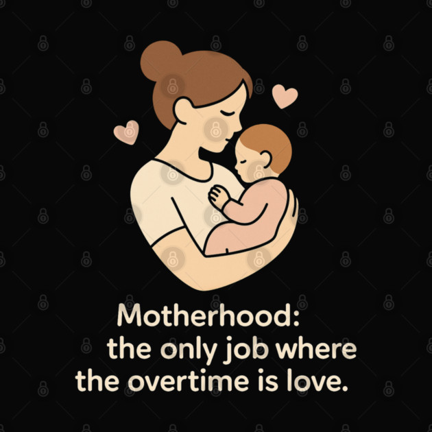 Motherhood The Only Job Where the Overtime Is Love Cute Mom and Baby Design by Anne Lee