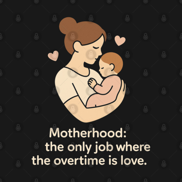Motherhood The Only Job Where the Overtime Is Love Cute Mom and Baby Design by Anne Lee