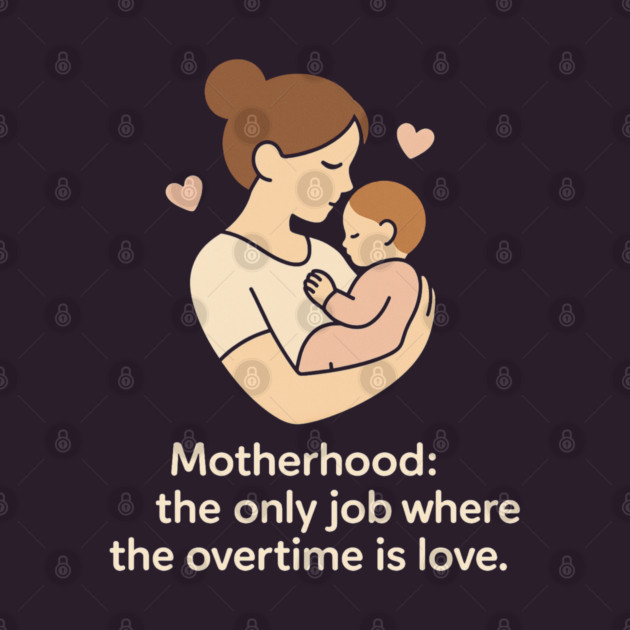 Motherhood The Only Job Where the Overtime Is Love Cute Mom and Baby Design by Anne Lee