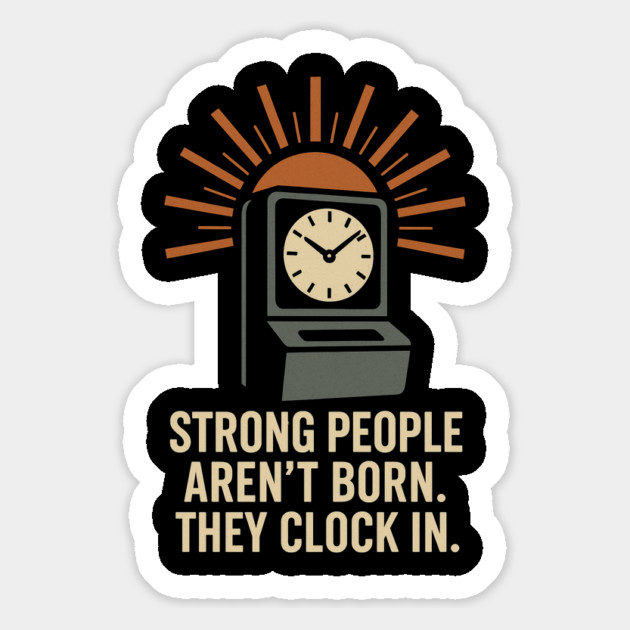 Strong People Aren’t Born They Clock In Vintage Work Ethic Motivational Design Magnet by Anne Lee