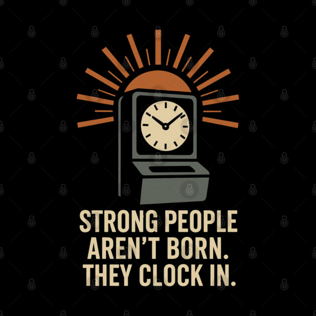 Strong People Aren’t Born They Clock In Vintage Work Ethic Motivational Design by Anne Lee