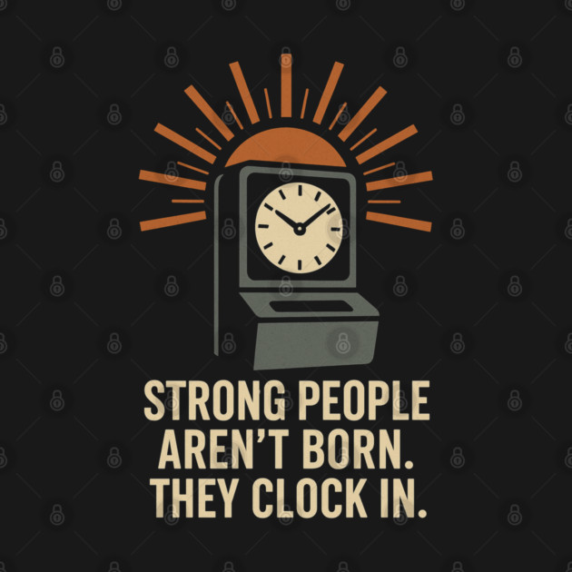 Strong People Aren’t Born They Clock In Vintage Work Ethic Motivational Design by Anne Lee
