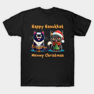 Merry Christmas Happy Hanukkah Jewish Christian Cat Lovers T-Shirt