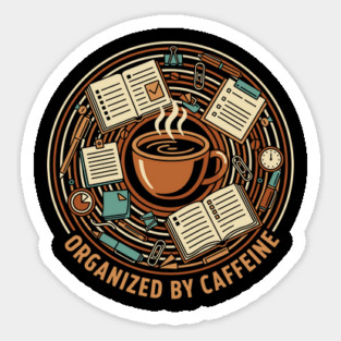 Organized By Caffeine – Desk Coffee Work Humor Sticker