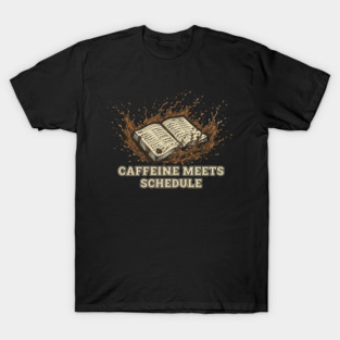 Caffeine Meets Schedule – Planner Spill Work Humor T-Shirt