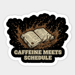 Caffeine Meets Schedule – Planner Spill Work Humor Sticker