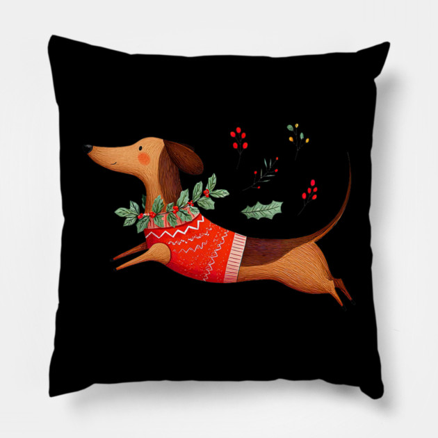 Cute Dachshund Xmas Wiener Dog Lover Funny Merry Christmas Pillow by yangho