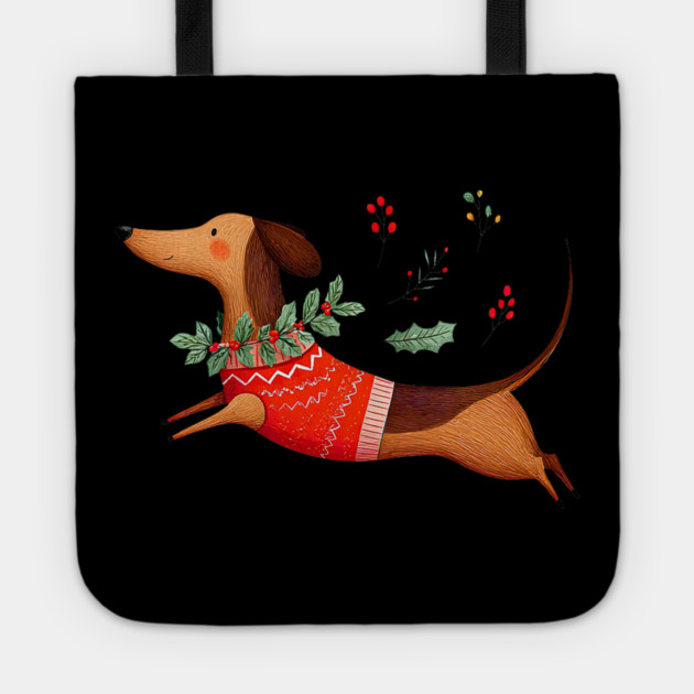 Cute Dachshund Xmas Wiener Dog Lover Funny Merry Christmas Tote by yangho