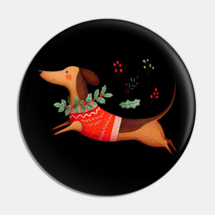 Cute Dachshund Xmas Wiener Dog Lover Funny Merry Christmas Pin