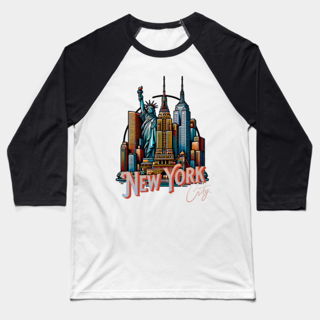 New York Statue Of Liberty. Iconic City Pride Baseball T-Shirt by Pixel Threads 