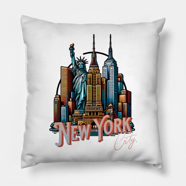 New York Statue Of Liberty. Iconic City Pride Pillow by Pixel Threads 