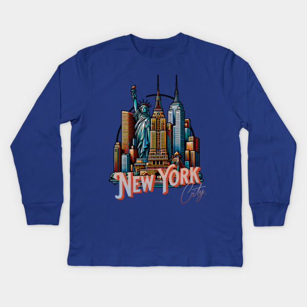 New York Statue Of Liberty. Iconic City Pride Kids Long Sleeve T-Shirt by Pixel Threads 