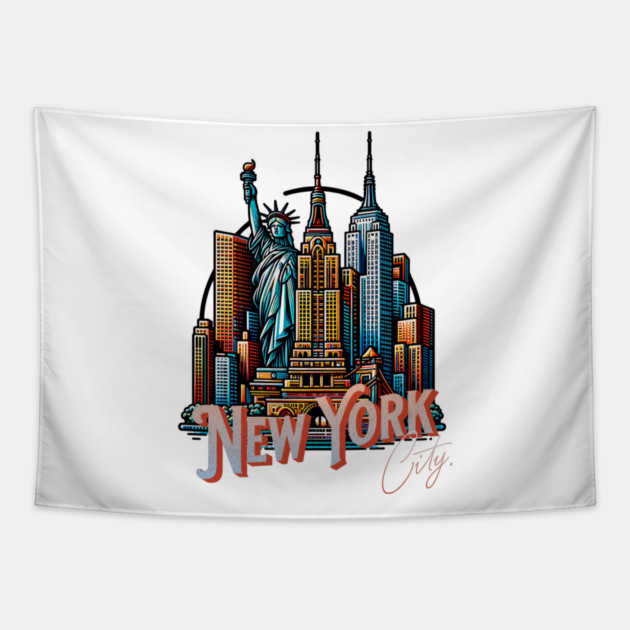 New York Statue Of Liberty. Iconic City Pride Tapestry by Pixel Threads 