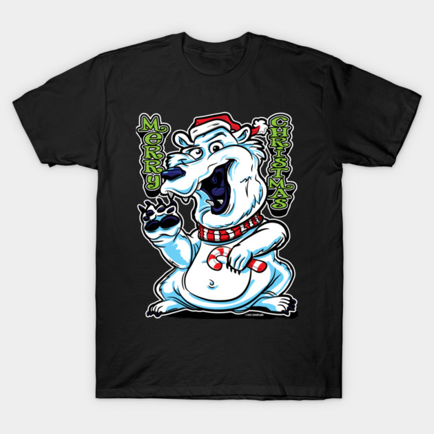 Merry Christmas Polar Bear with Candy Cane T-Shirt by eShirtLabs