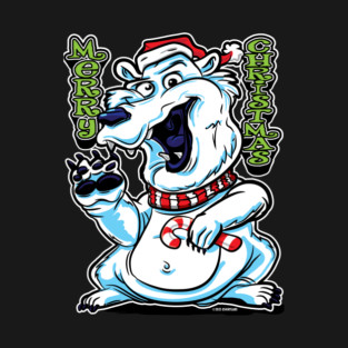 Merry Christmas Polar Bear with Candy Cane T-Shirt