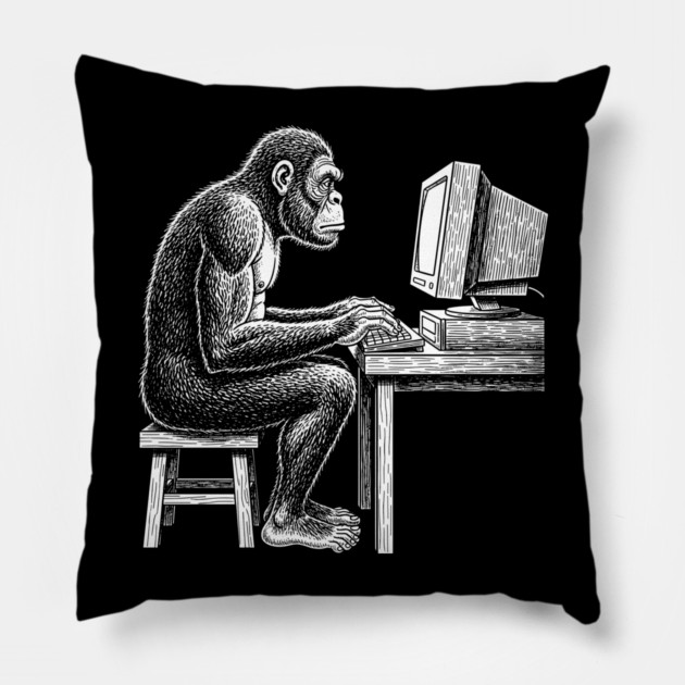 Code Monkey at Work Pillow by enrynz