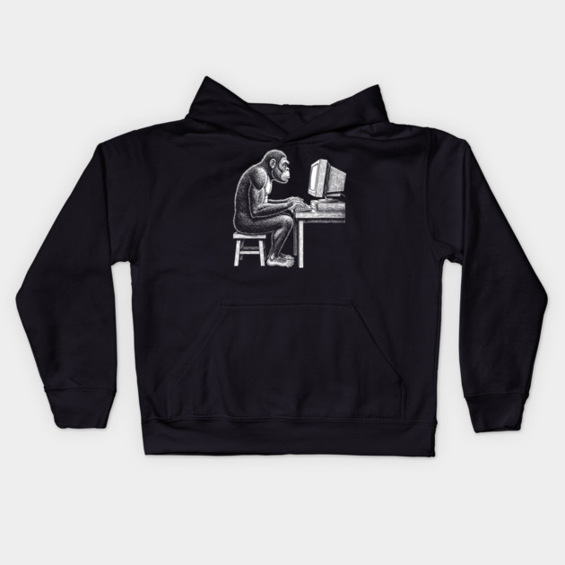 Code Monkey at Work Kids Hoodie by enrynz