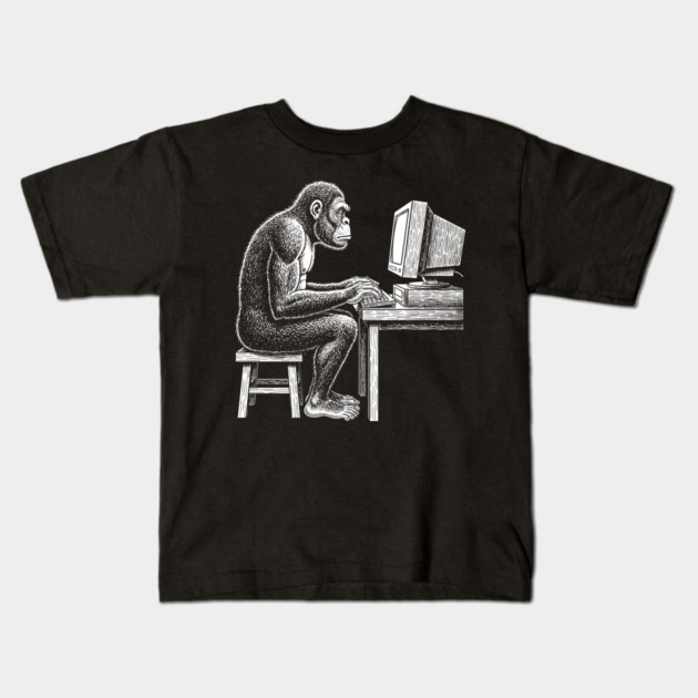 Code Monkey at Work Kids T-Shirt by enrynz