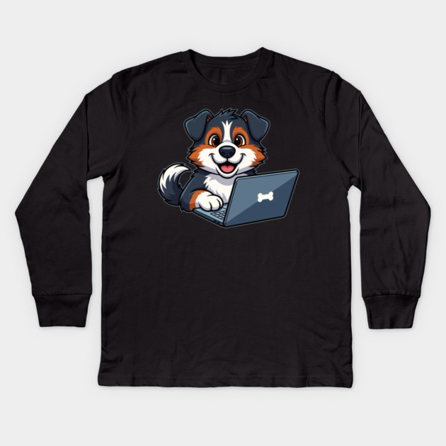 Cute Geek Bernese Puppy Kids Long Sleeve T-Shirt by enrynz