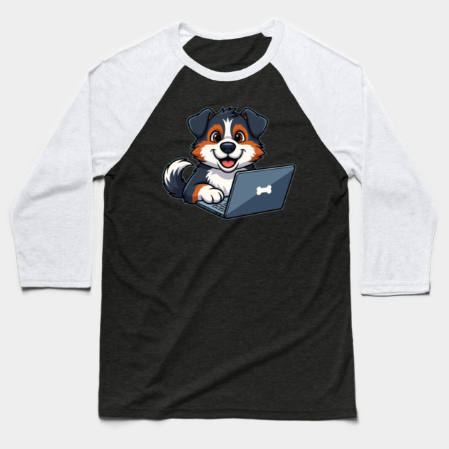 Cute Geek Bernese Puppy Baseball T-Shirt by enrynz