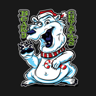Beary Christmas Polar Bear with Candy Cane T-Shirt