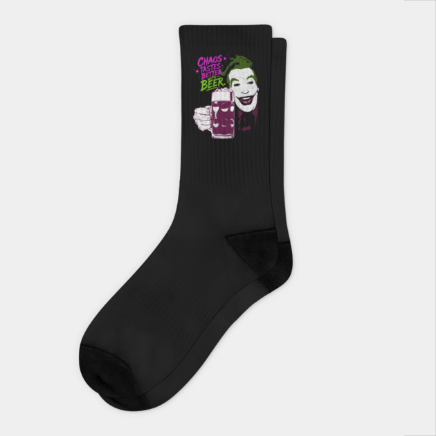Cesar's Joker 1960's Super Villain Chaos Tastes Better with Beer Distressed Vintage Socks by Joaddo