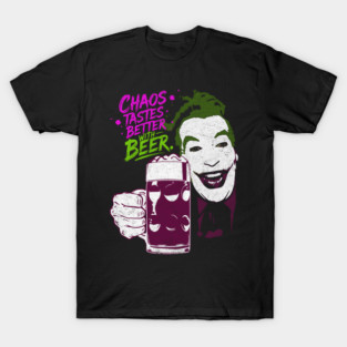 Cesar's Joker 1960's Super Villain Chaos Tastes Better with Beer Distressed Vintage T-Shirt