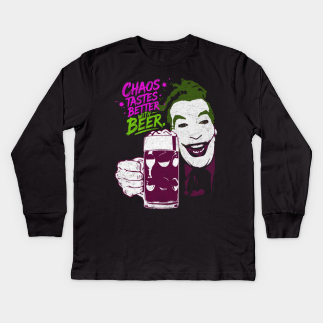 Cesar's Joker 1960's Super Villain Chaos Tastes Better with Beer Distressed Vintage Kids Long Sleeve T-Shirt by Joaddo