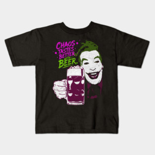 Cesar's Joker 1960's Super Villain Chaos Tastes Better with Beer Distressed Vintage Kids T-Shirt