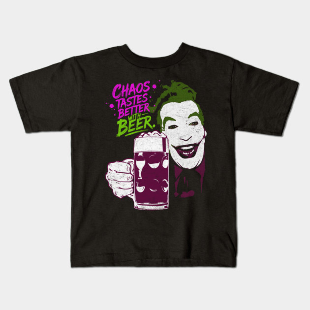 Cesar's Joker 1960's Super Villain Chaos Tastes Better with Beer Distressed Vintage Kids T-Shirt by Joaddo