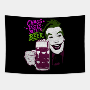 Cesar's Joker 1960's Super Villain Chaos Tastes Better with Beer Distressed Vintage Tapestry