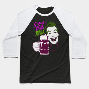 Cesar's Joker 1960's Super Villain Chaos Tastes Better with Beer Distressed Vintage Baseball T-Shirt