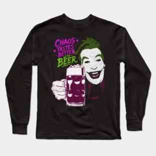Cesar's Joker 1960's Super Villain Chaos Tastes Better with Beer Distressed Vintage Long Sleeve T-Shirt