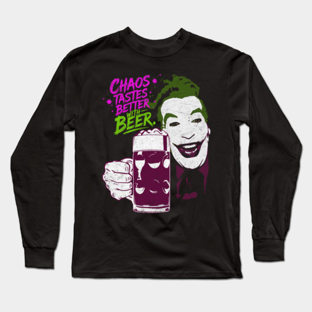 Cesar's Joker 1960's Super Villain Chaos Tastes Better with Beer Distressed Vintage Long Sleeve T-Shirt by Joaddo