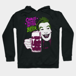 Cesar's Joker 1960's Super Villain Chaos Tastes Better with Beer Distressed Vintage Hoodie
