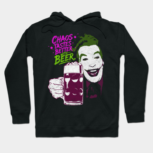 Cesar's Joker 1960's Super Villain Chaos Tastes Better with Beer Distressed Vintage Hoodie by Joaddo