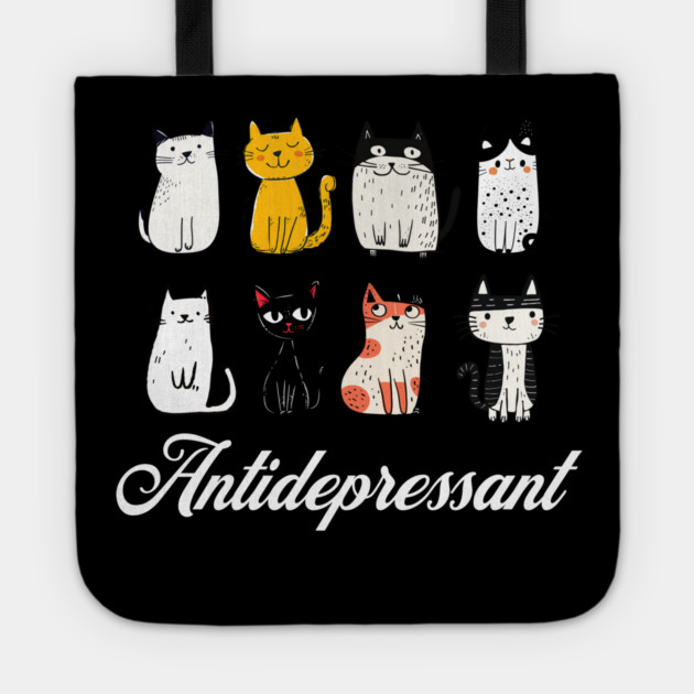 cat funny antidepressant Tote by Pixel Threads 
