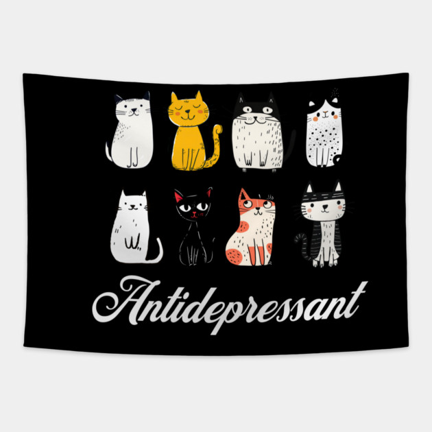 cat funny antidepressant Tapestry by Pixel Threads 