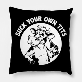 Funny Cow Drinking Beer T-Shirt Pillow