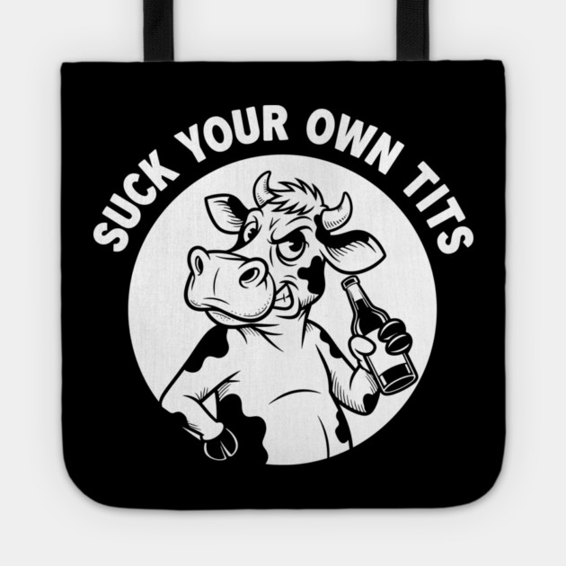 Funny Cow Drinking Beer T-Shirt Tote by enrynz