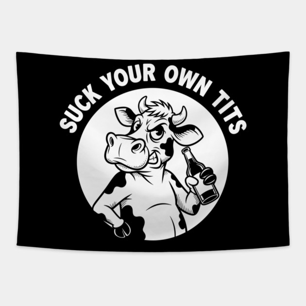 Funny Cow Drinking Beer T-Shirt Tapestry by enrynz