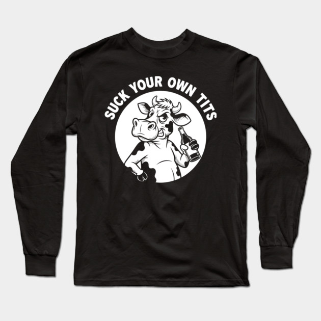 Funny Cow Drinking Beer T-Shirt Long Sleeve T-Shirt by enrynz