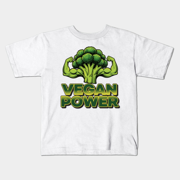 Vegan Power Broccoli Strength Kids T-Shirt by enrynz